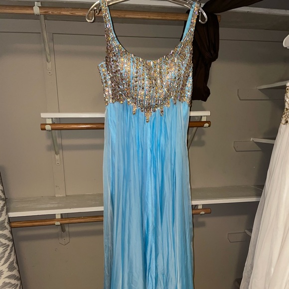 Blue and Gold Beaded Prom Dress - Picture 5 of 5